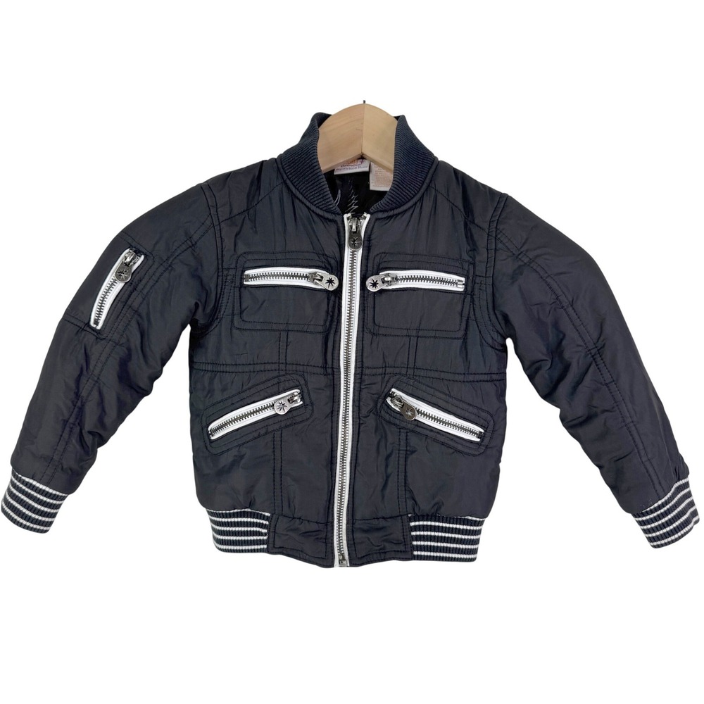 Truly Scrumptious by Heidi Klum Boys‎ Black Bomber Jacket Dragon Zip Pockets 2T